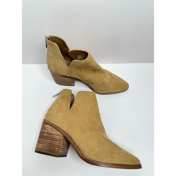 BP Boots Womens Taupe Block Heel Size 9.5 Cut Out Western Ankle Zip Almond Toe - Picture 6 of 10